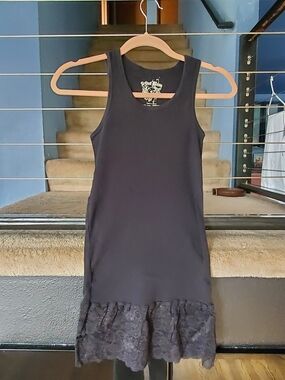 A Fine Mess Black Tank Dress with Lace Hem